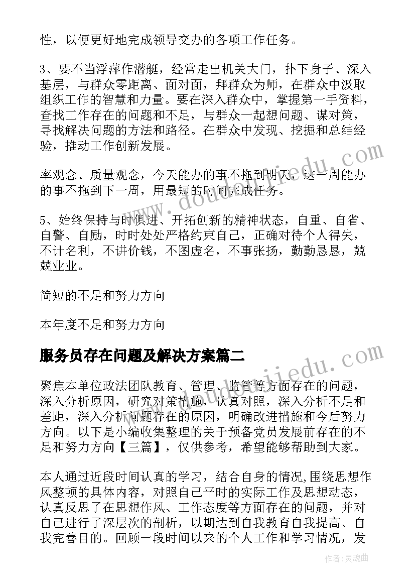 2023年服务员存在问题及解决方案 本年度自身存在的不足和努力方向集合(大全5篇)