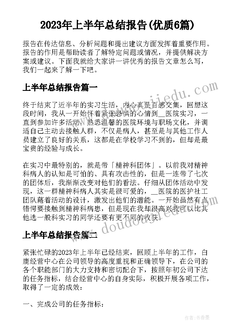 2023年上半年总结报告(优质6篇)