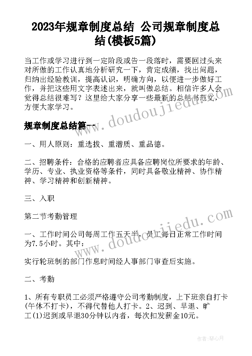 2023年规章制度总结 公司规章制度总结(模板5篇)