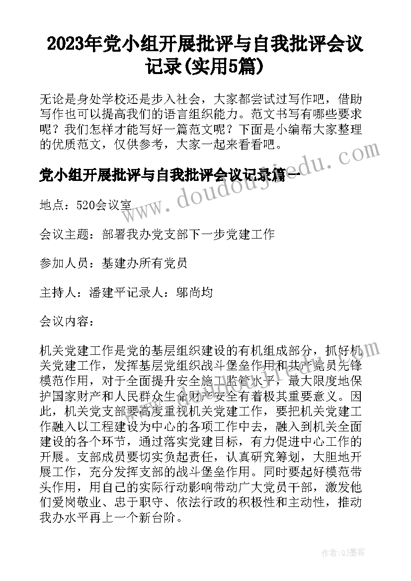 2023年党小组开展批评与自我批评会议记录(实用5篇)