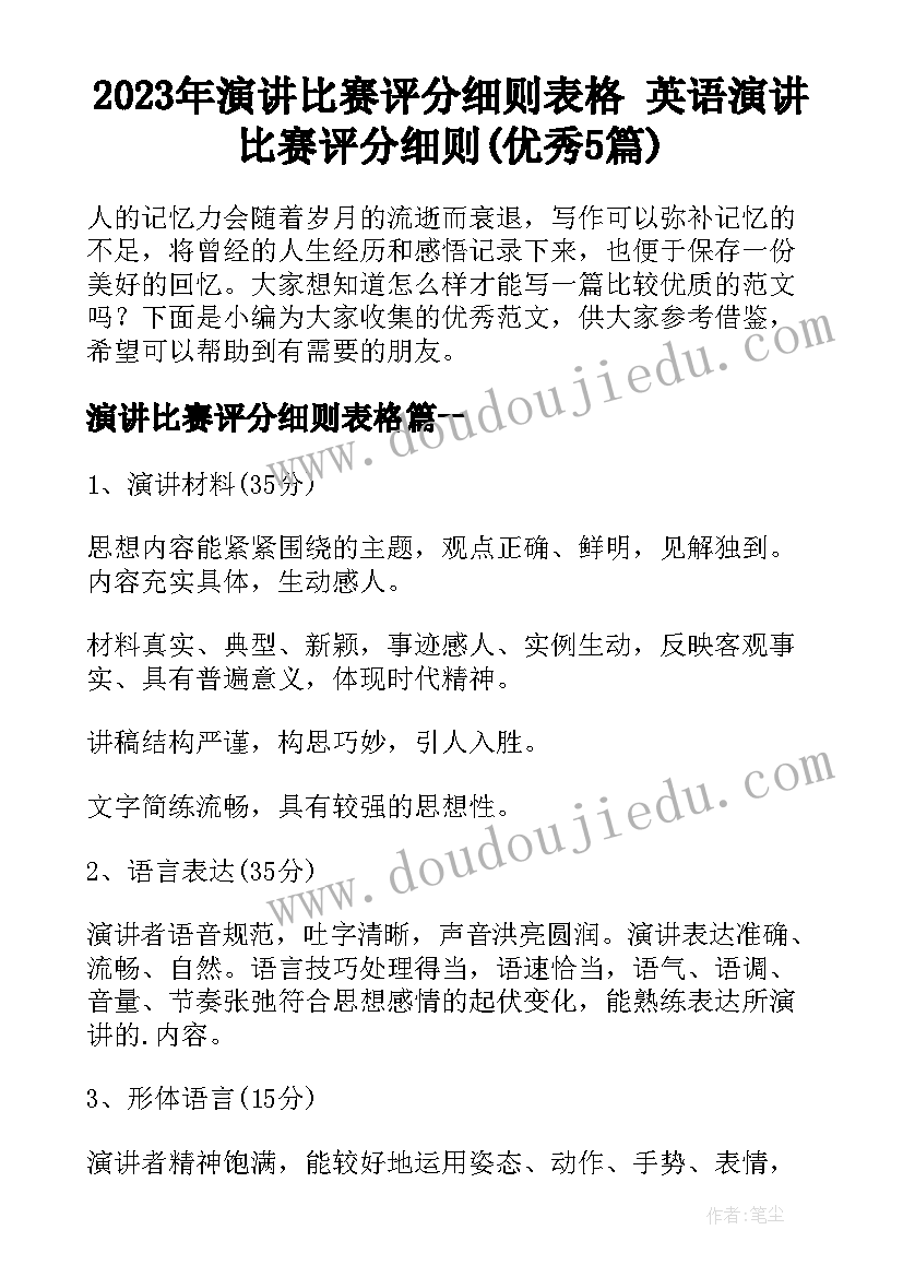 2023年演讲比赛评分细则表格 英语演讲比赛评分细则(优秀5篇)