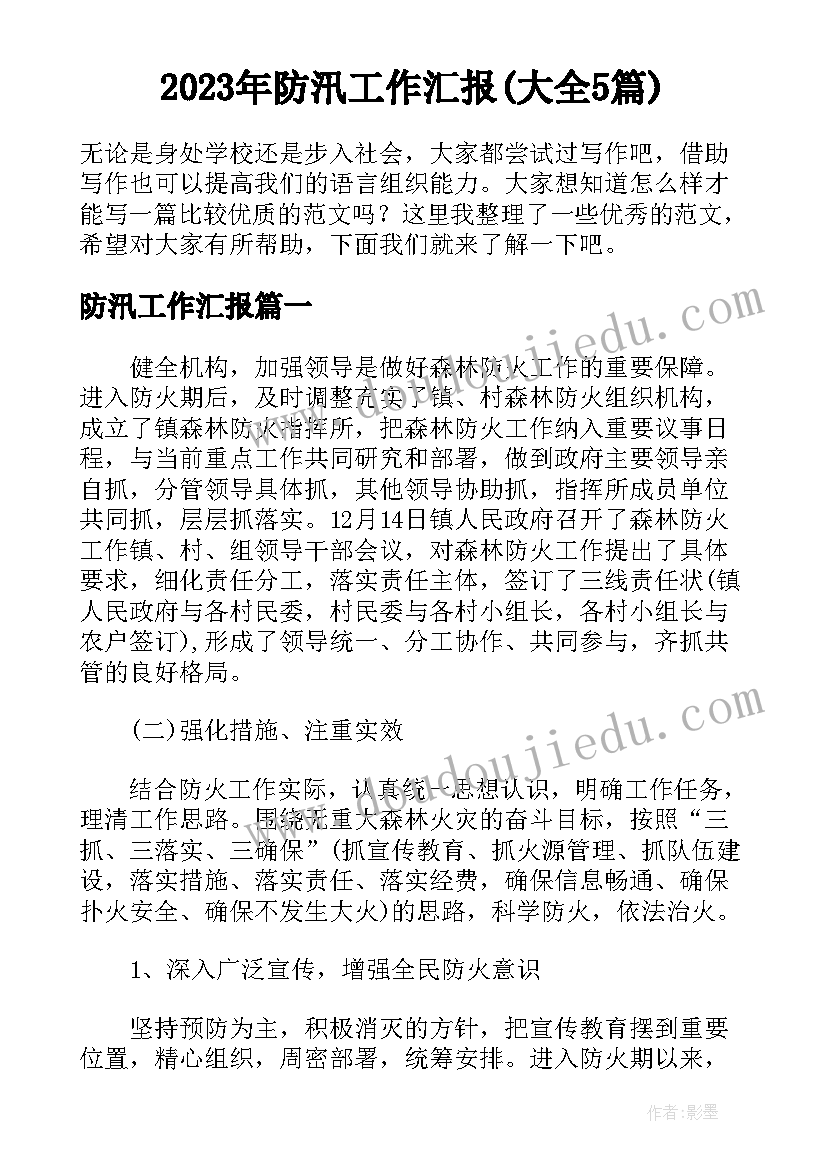 2023年防汛工作汇报(大全5篇)