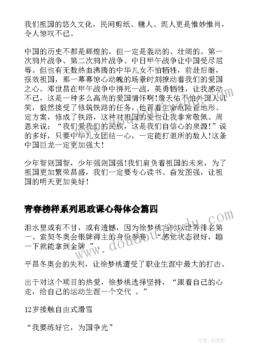 最新青春榜样系列思政课心得体会(优质5篇)