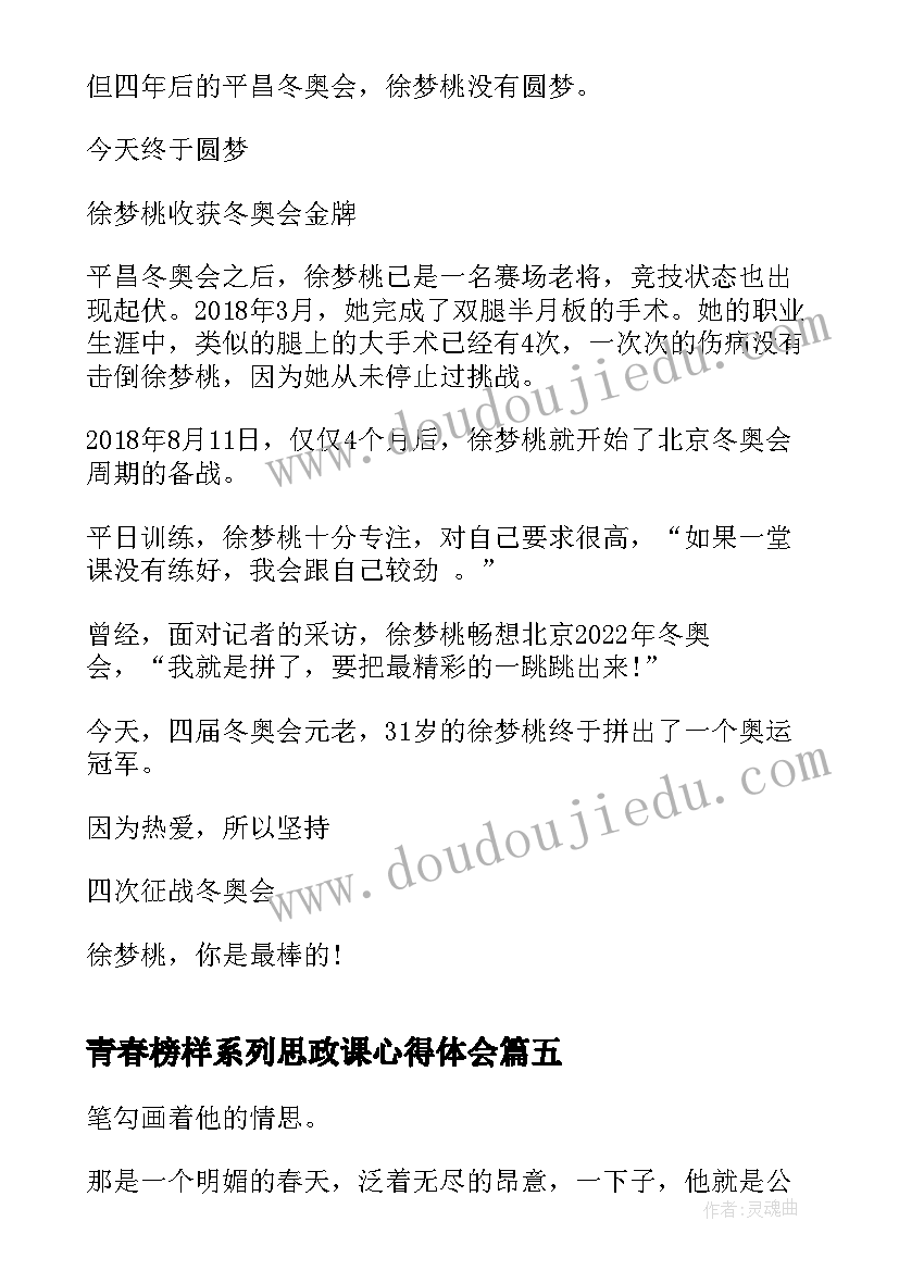 最新青春榜样系列思政课心得体会(优质5篇)