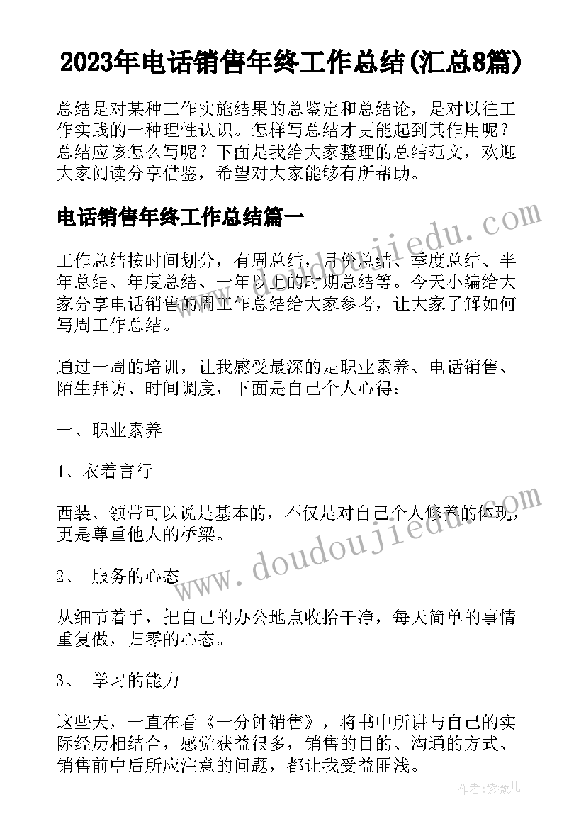 2023年电话销售年终工作总结(汇总8篇)