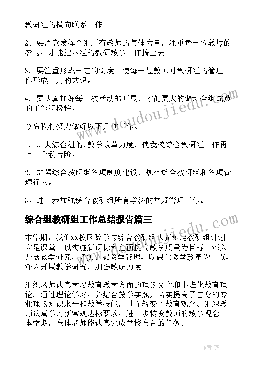 2023年综合组教研组工作总结报告(大全5篇)