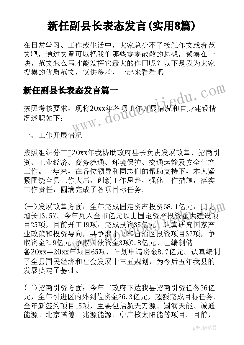 新任副县长表态发言(实用8篇)