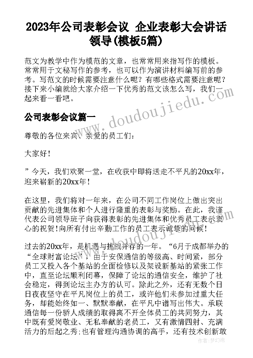 2023年公司表彰会议 企业表彰大会讲话领导(模板5篇)