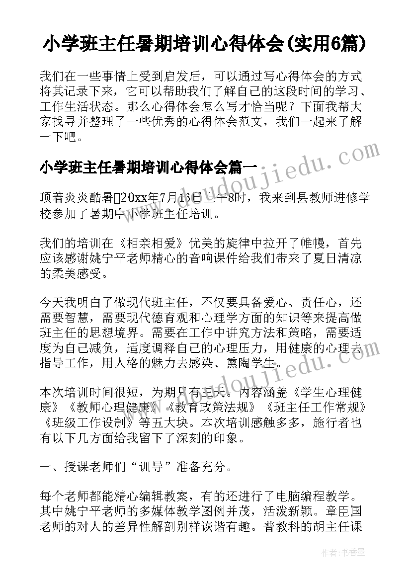 小学班主任暑期培训心得体会(实用6篇)