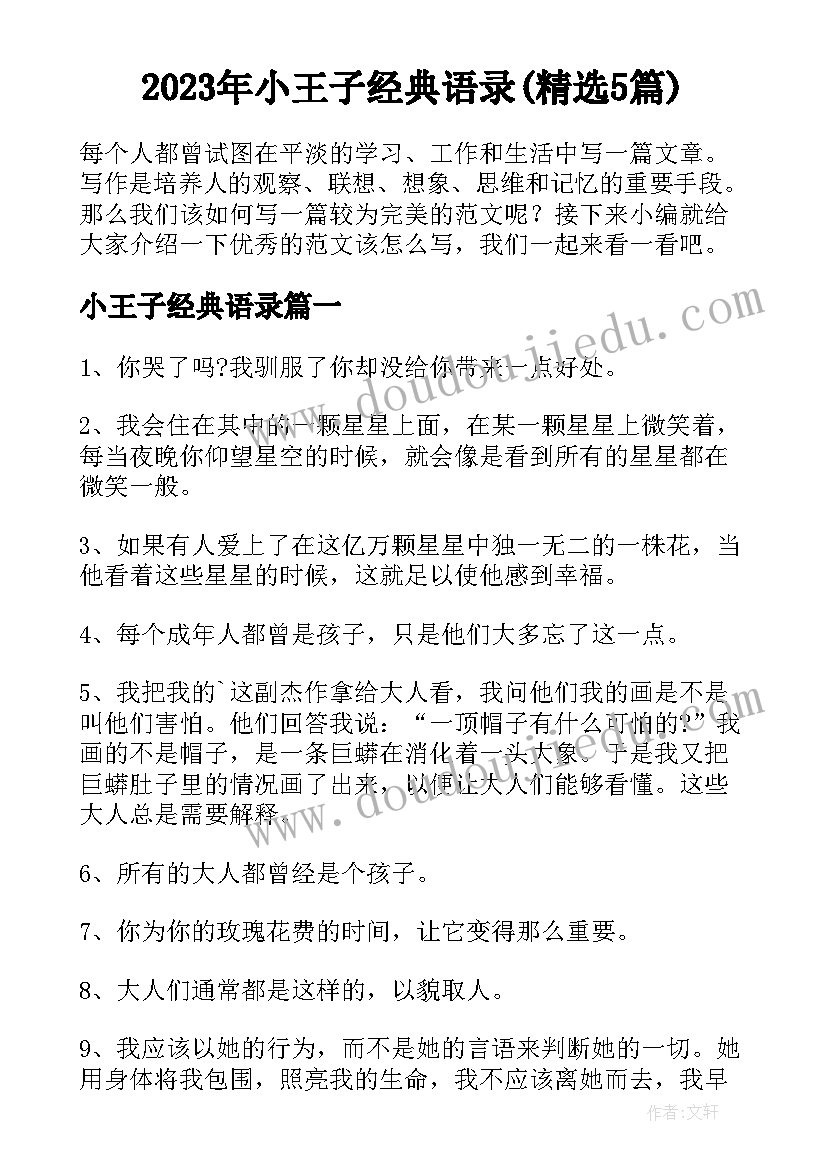 2023年小王子经典语录(精选5篇)