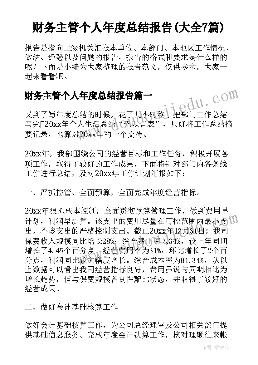 财务主管个人年度总结报告(大全7篇)