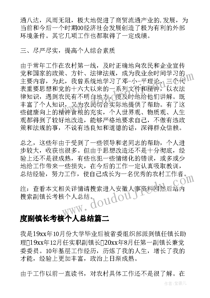 2023年度副镇长考核个人总结(优质5篇)