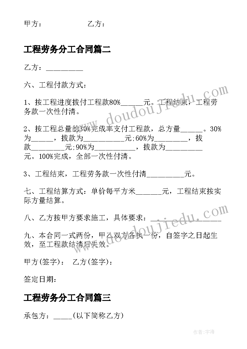 最新工程劳务分工合同(模板5篇)