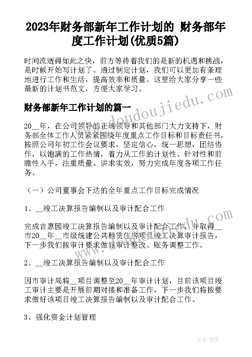 2023年财务部新年工作计划的 财务部年度工作计划(优质5篇)