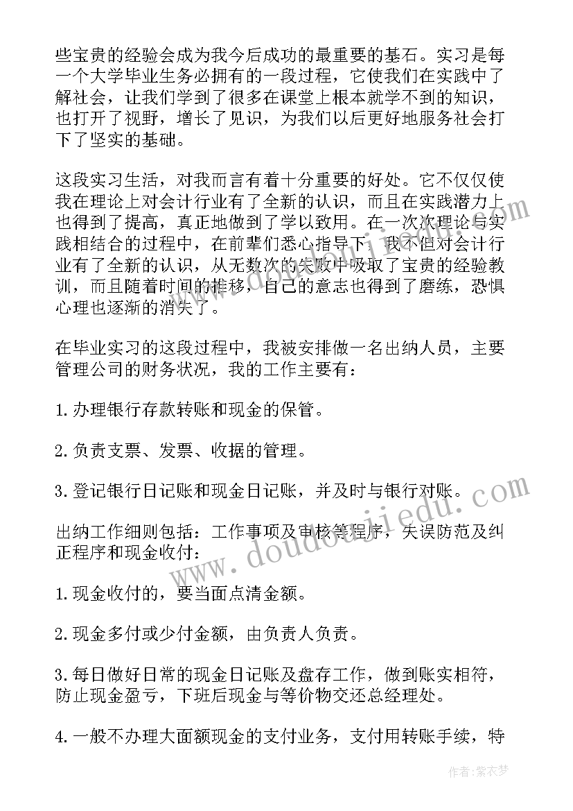 2023年大学生出纳会计工作实践报告(通用5篇)