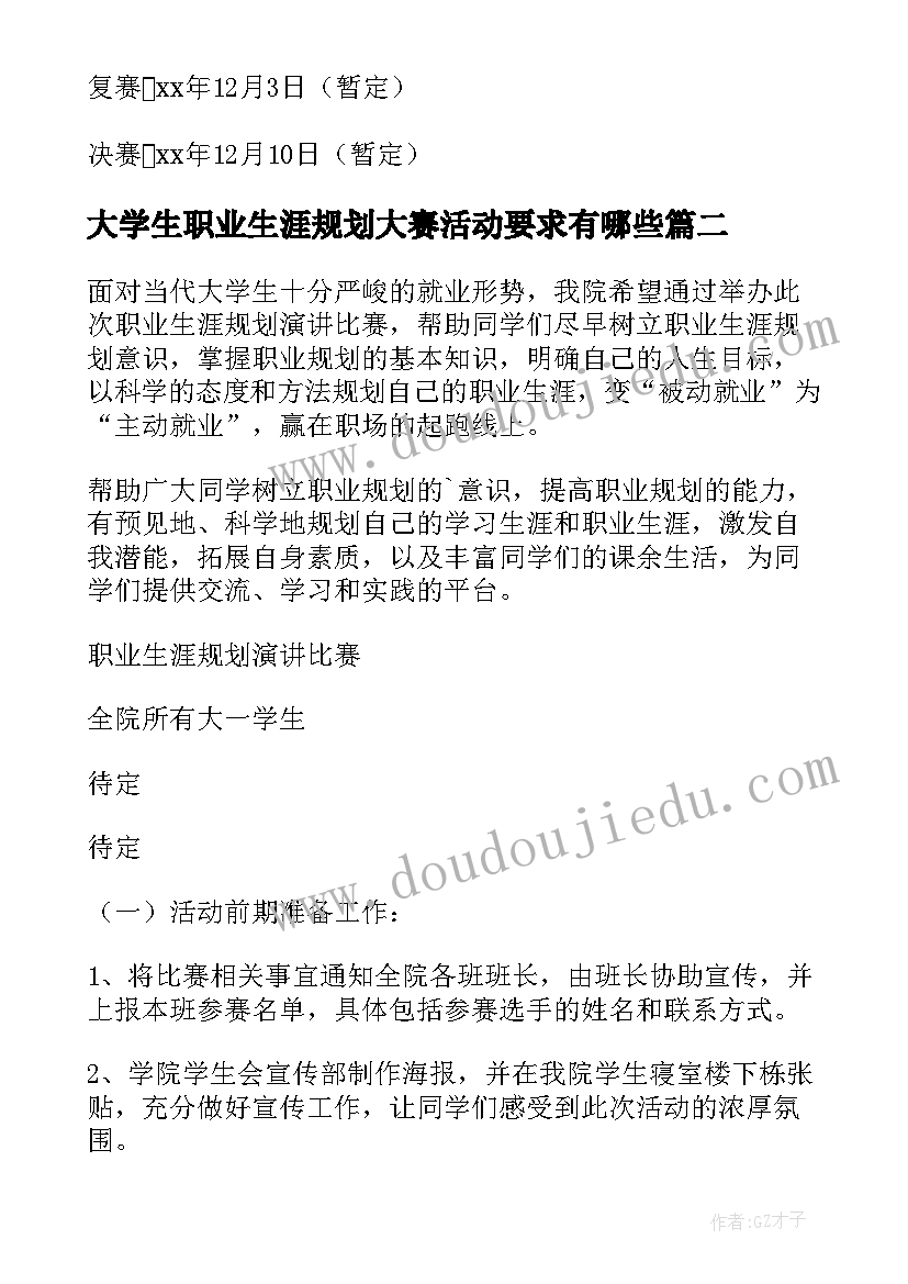 2023年大学生职业生涯规划大赛活动要求有哪些(优秀5篇)