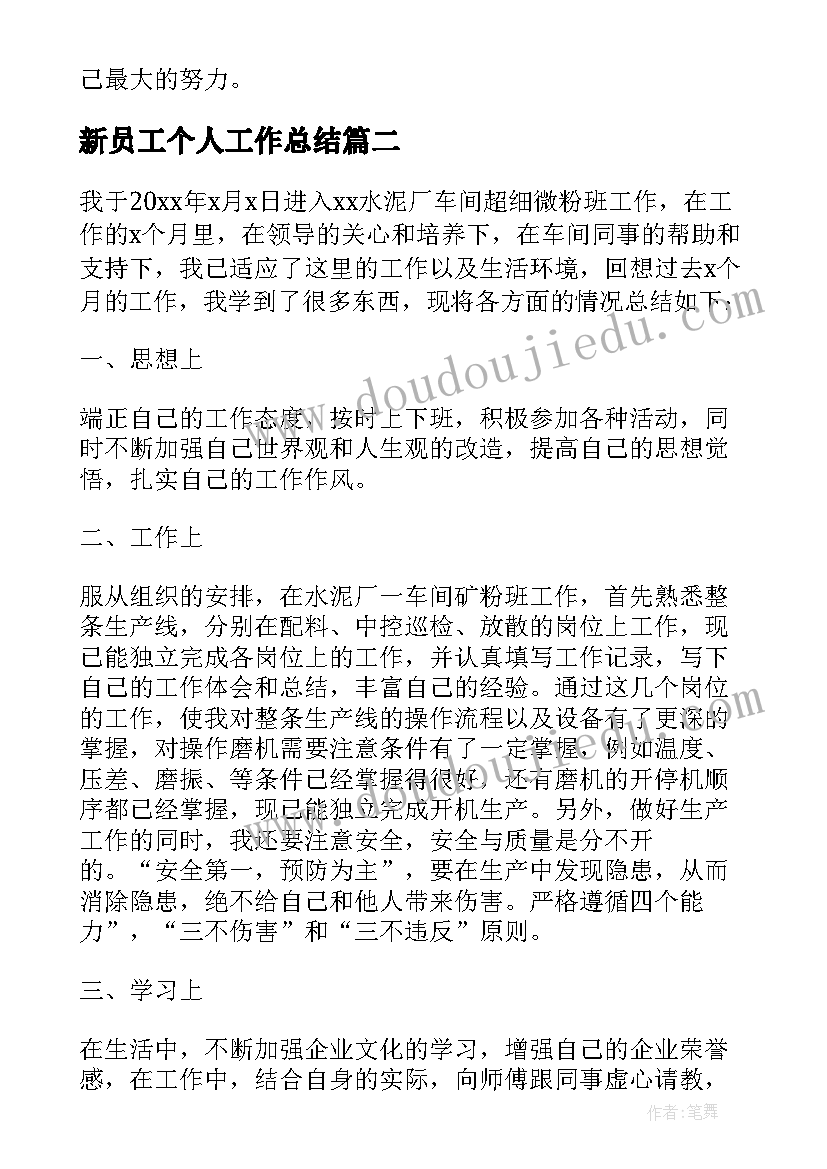 2023年新员工个人工作总结(汇总7篇)