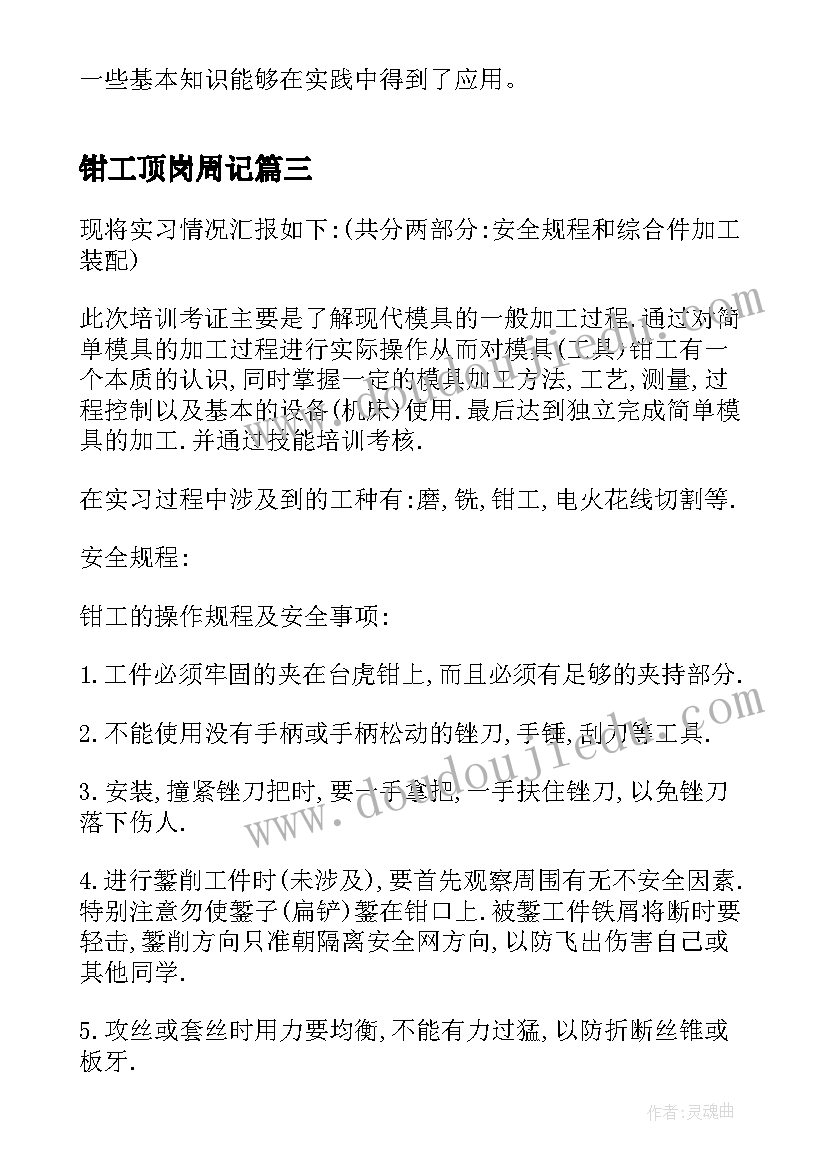 2023年钳工顶岗周记 模具钳工顶岗实习报告(优质9篇)