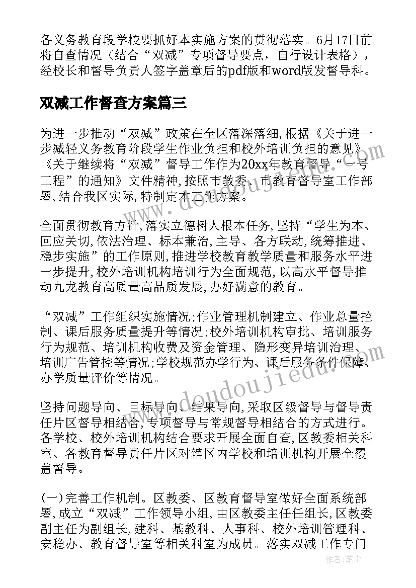 双减工作督查方案(优秀5篇)