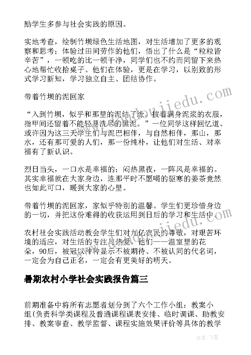 最新暑期农村小学社会实践报告 暑期农村小学社会实践报(优秀5篇)