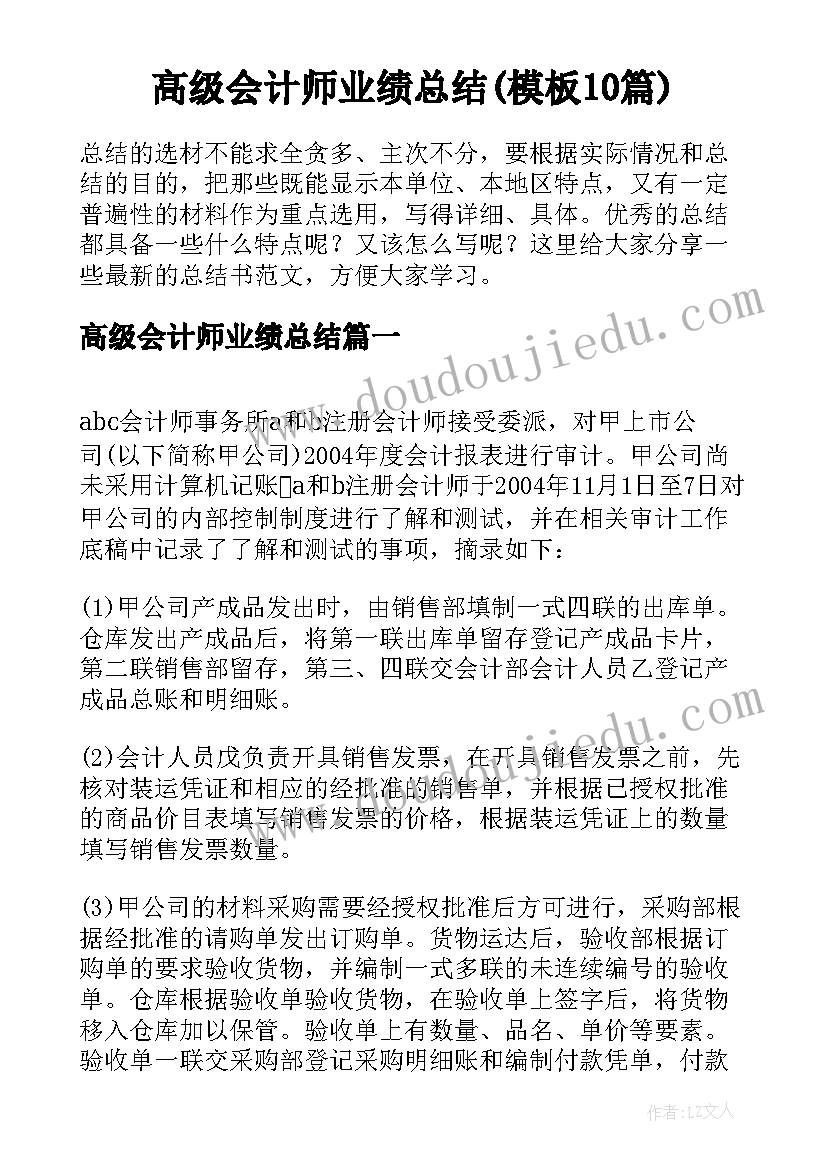 高级会计师业绩总结(模板10篇)