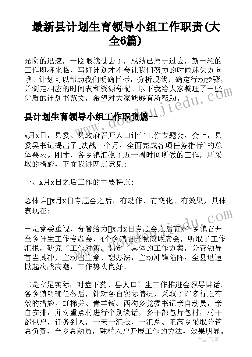 最新县计划生育领导小组工作职责(大全6篇)