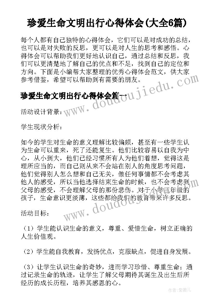 珍爱生命文明出行心得体会(大全6篇)