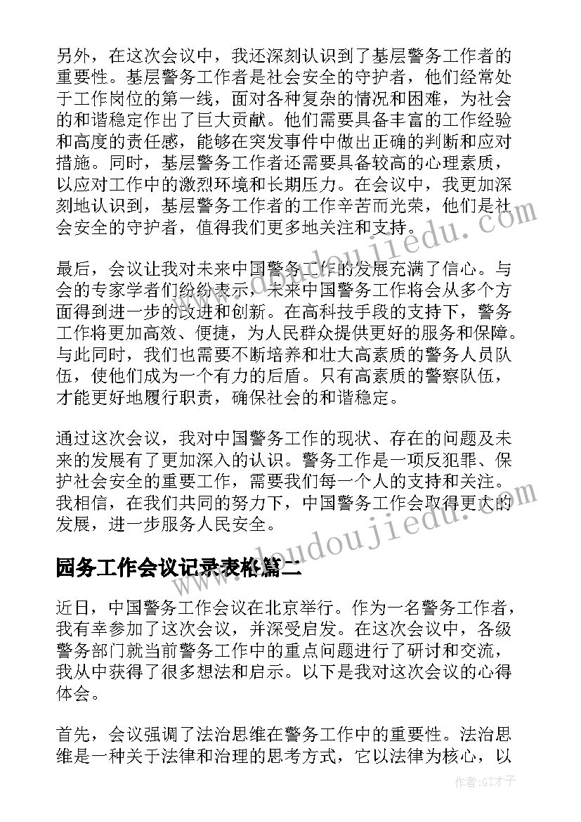 最新园务工作会议记录表格(优秀8篇)