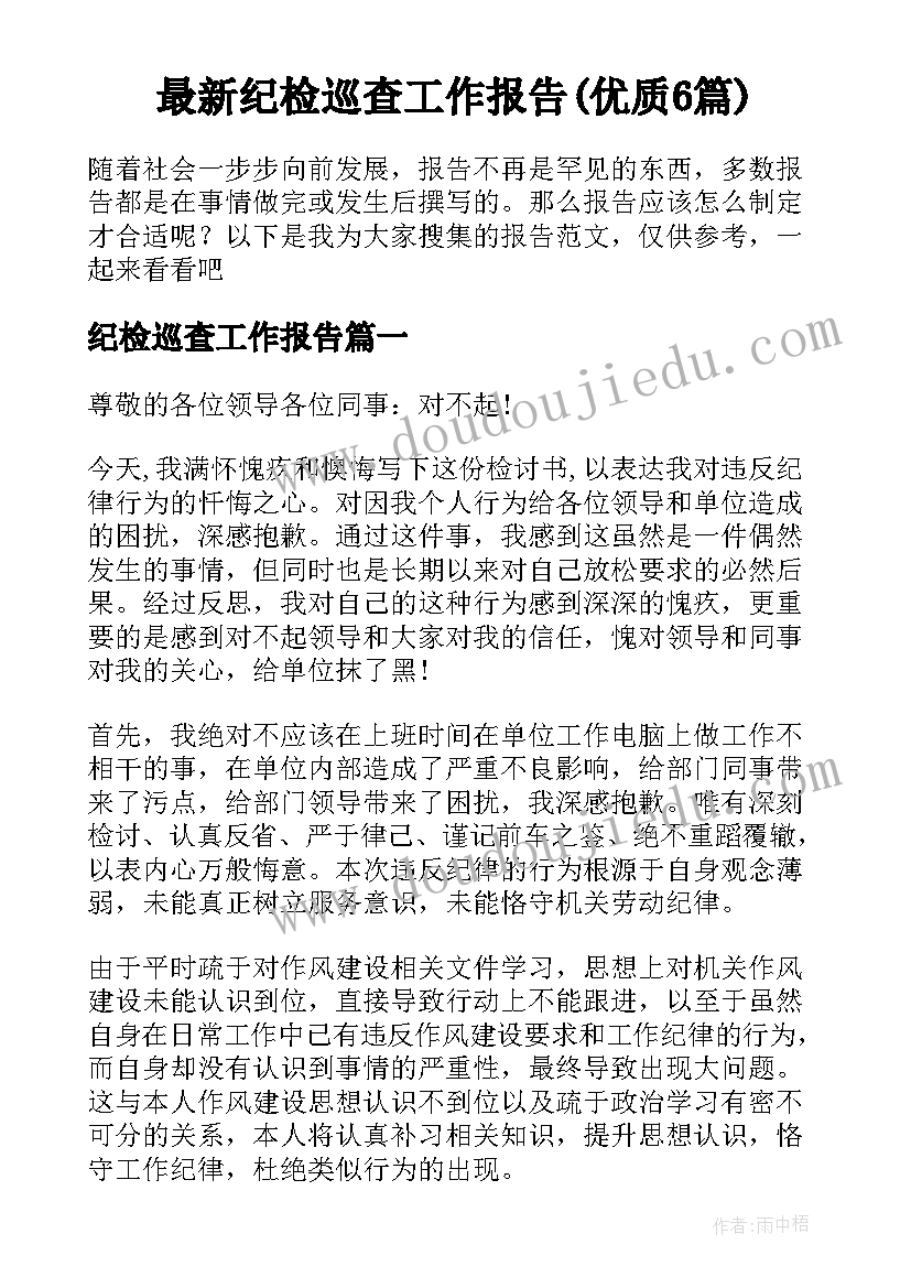 最新纪检巡查工作报告(优质6篇)