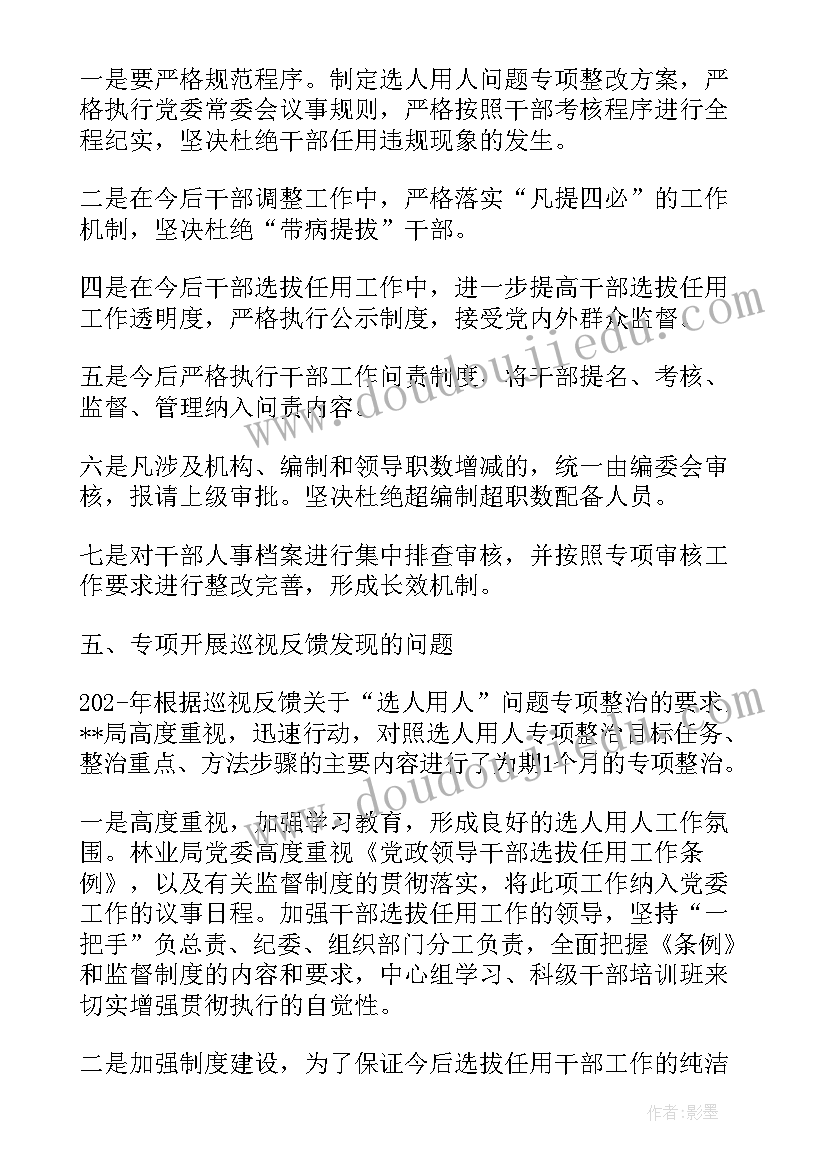 开展选人用人专项检查的报告 选人用人专项检查整改报告(通用5篇)