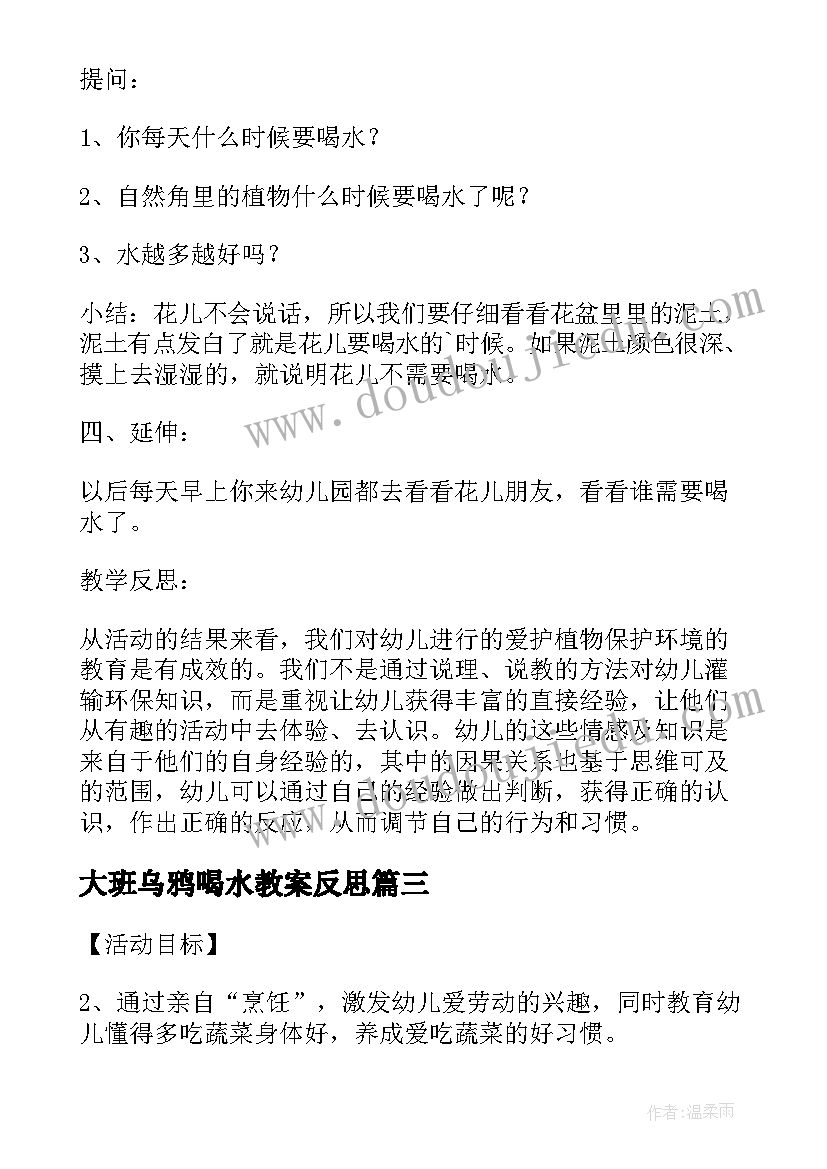 大班乌鸦喝水教案反思(模板5篇)