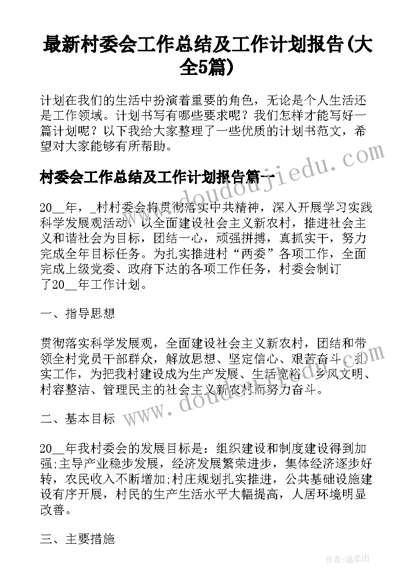 最新村委会工作总结及工作计划报告(大全5篇)