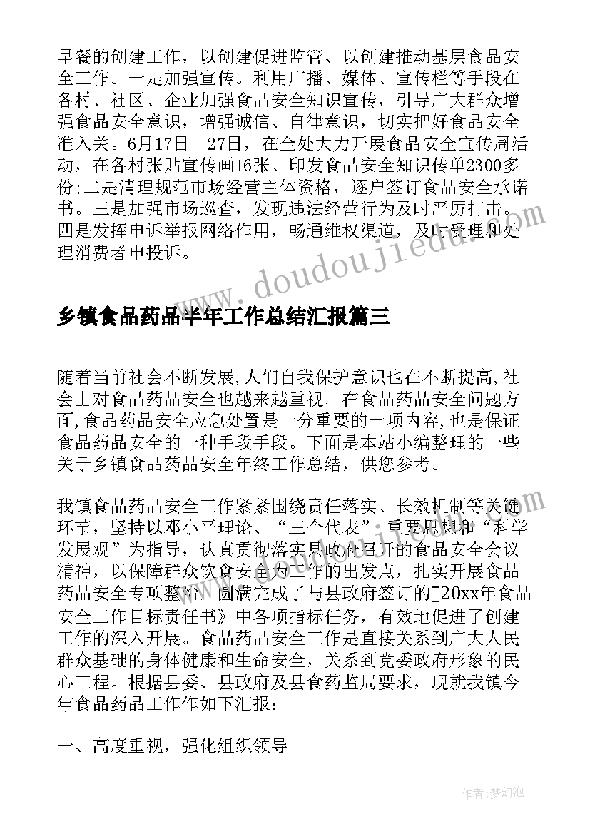 2023年乡镇食品药品半年工作总结汇报(优质5篇)