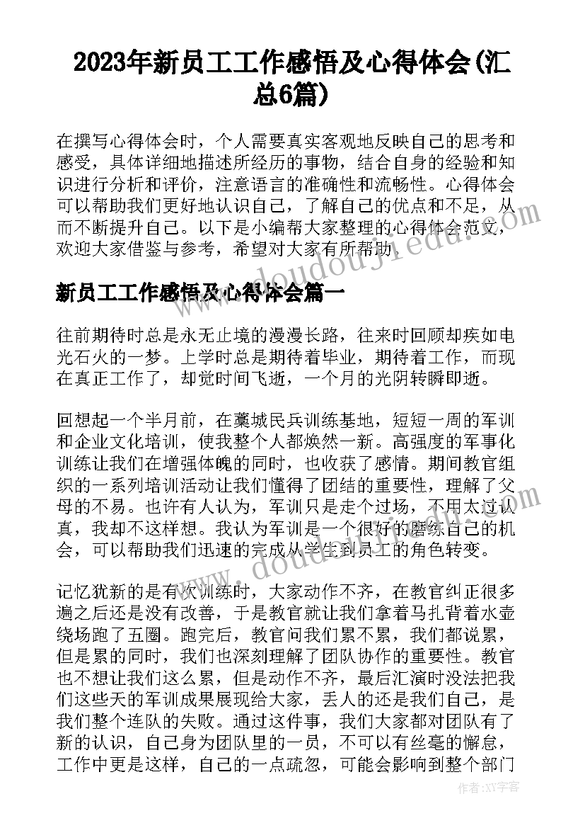 2023年新员工工作感悟及心得体会(汇总6篇)