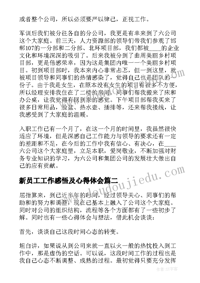 2023年新员工工作感悟及心得体会(汇总6篇)