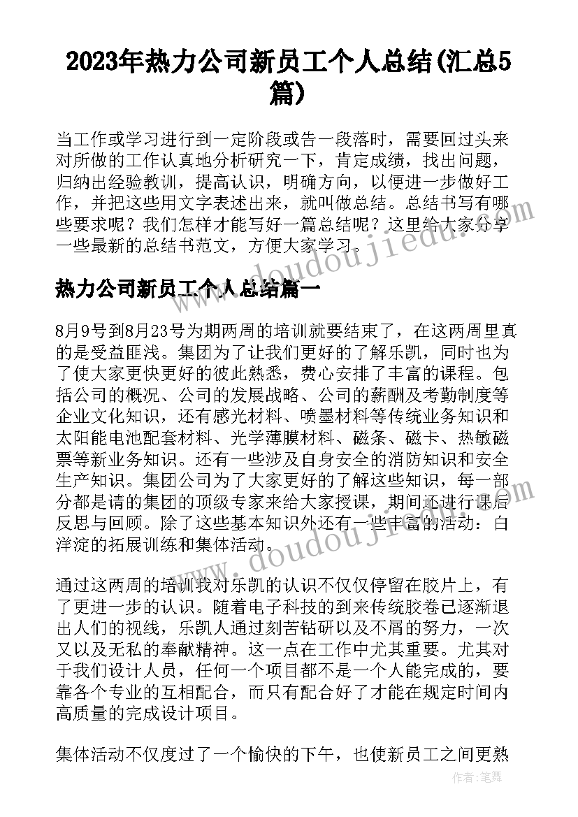 2023年热力公司新员工个人总结(汇总5篇)