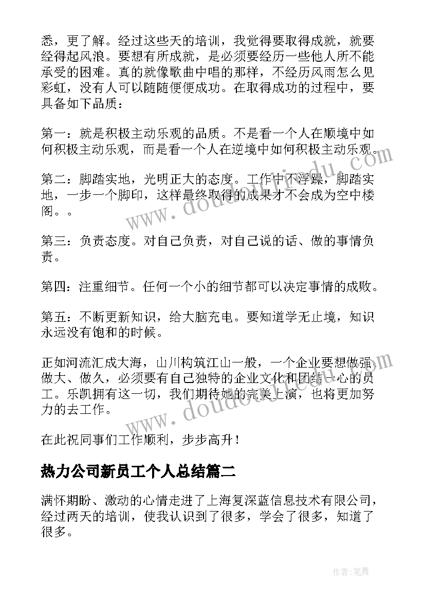 2023年热力公司新员工个人总结(汇总5篇)