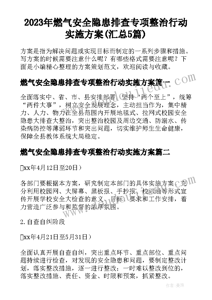 2023年燃气安全隐患排查专项整治行动实施方案(汇总5篇)