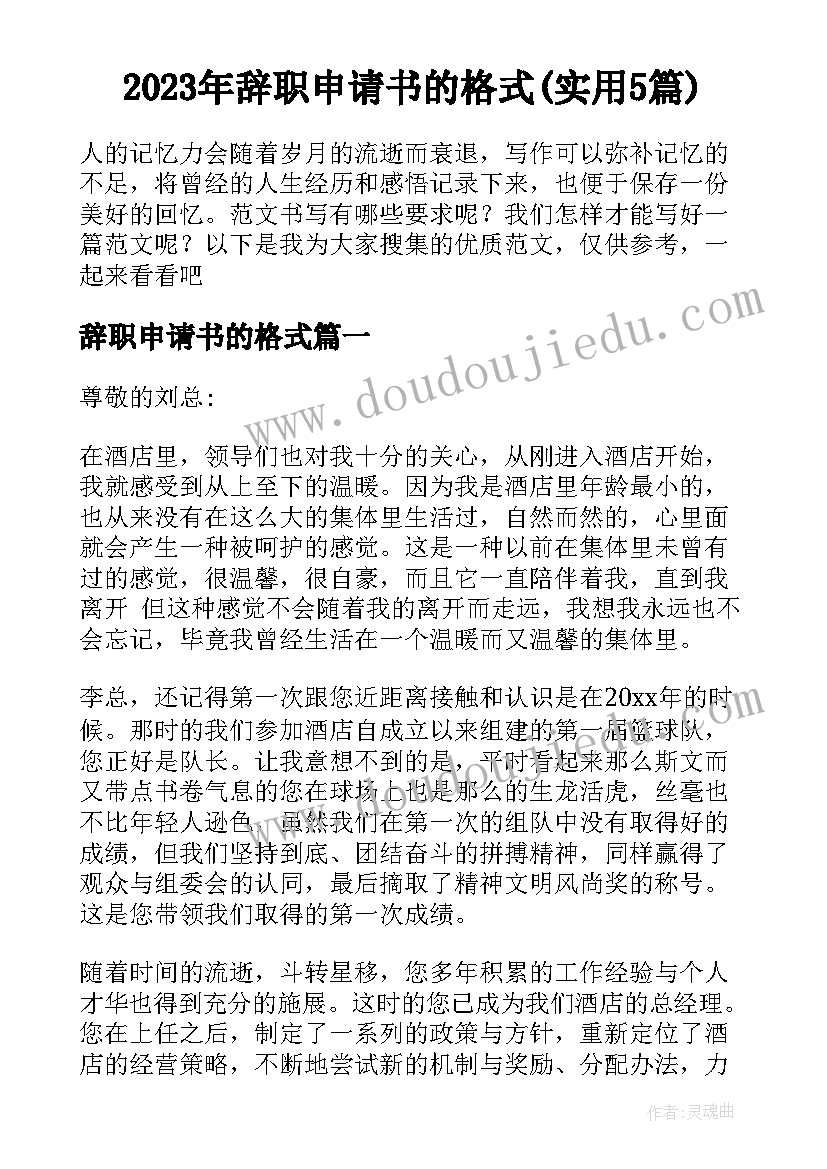 2023年辞职申请书的格式(实用5篇)