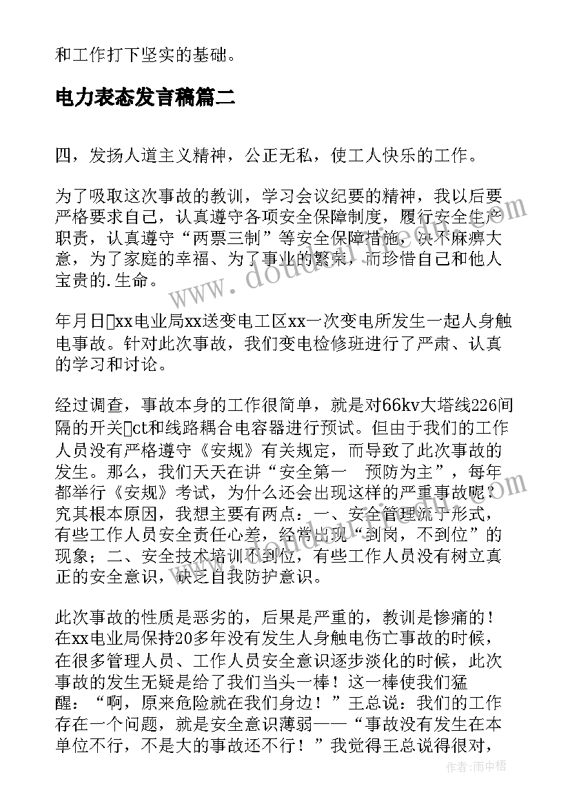 最新电力表态发言稿(模板5篇)