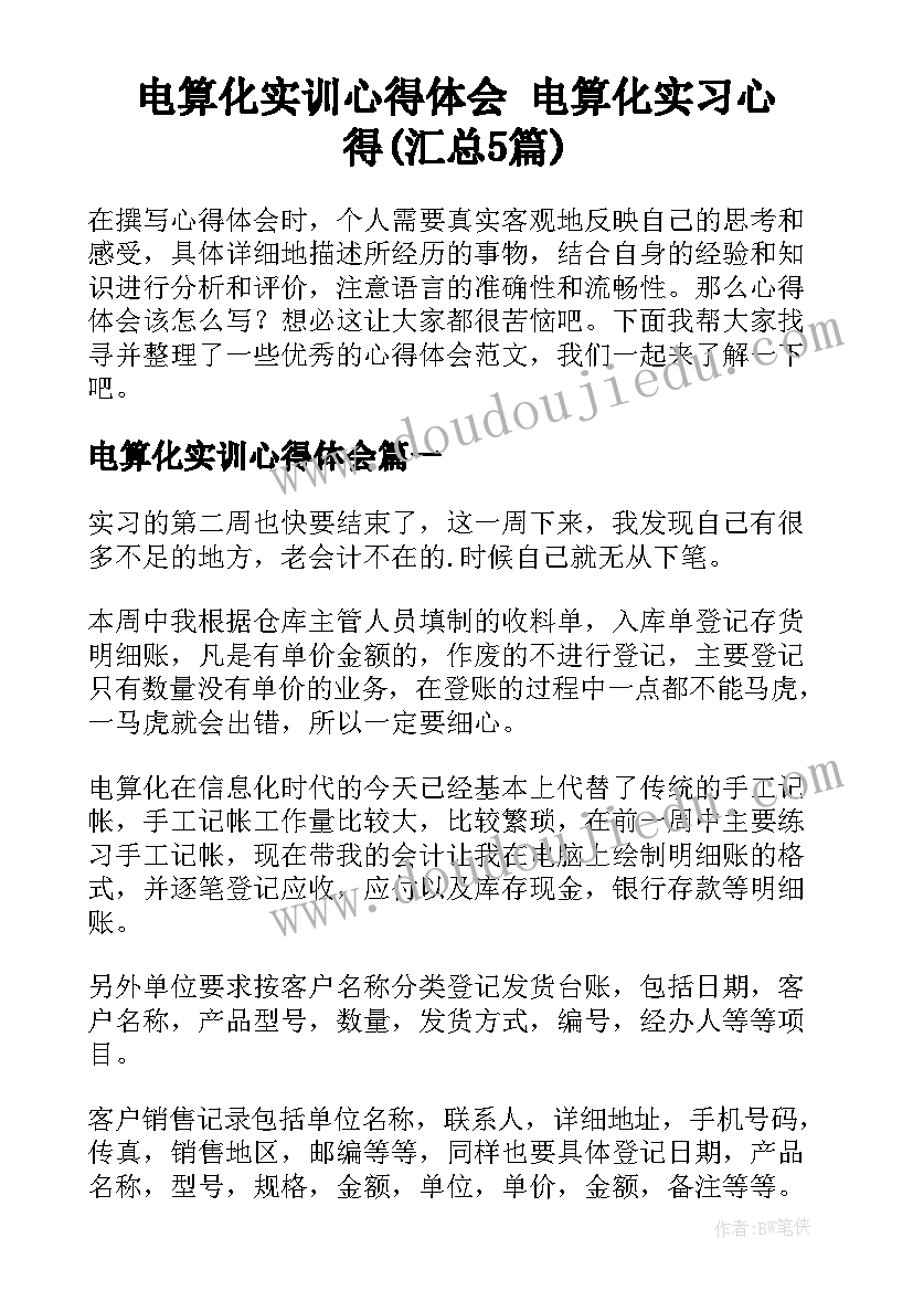 电算化实训心得体会 电算化实习心得(汇总5篇)