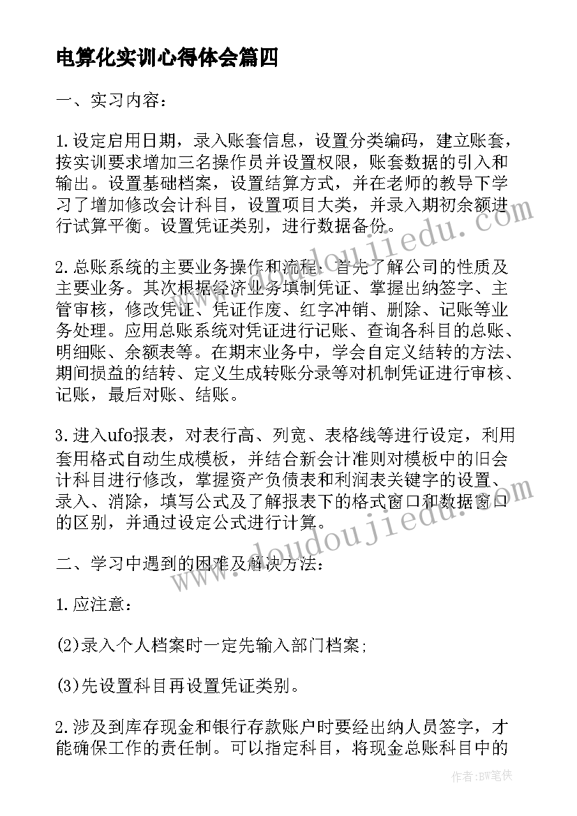 电算化实训心得体会 电算化实习心得(汇总5篇)