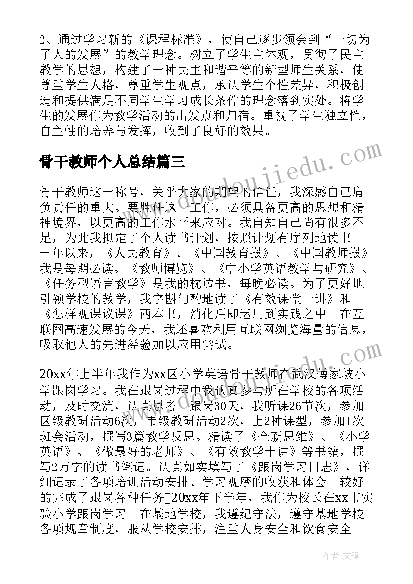 2023年骨干教师个人总结(实用7篇)