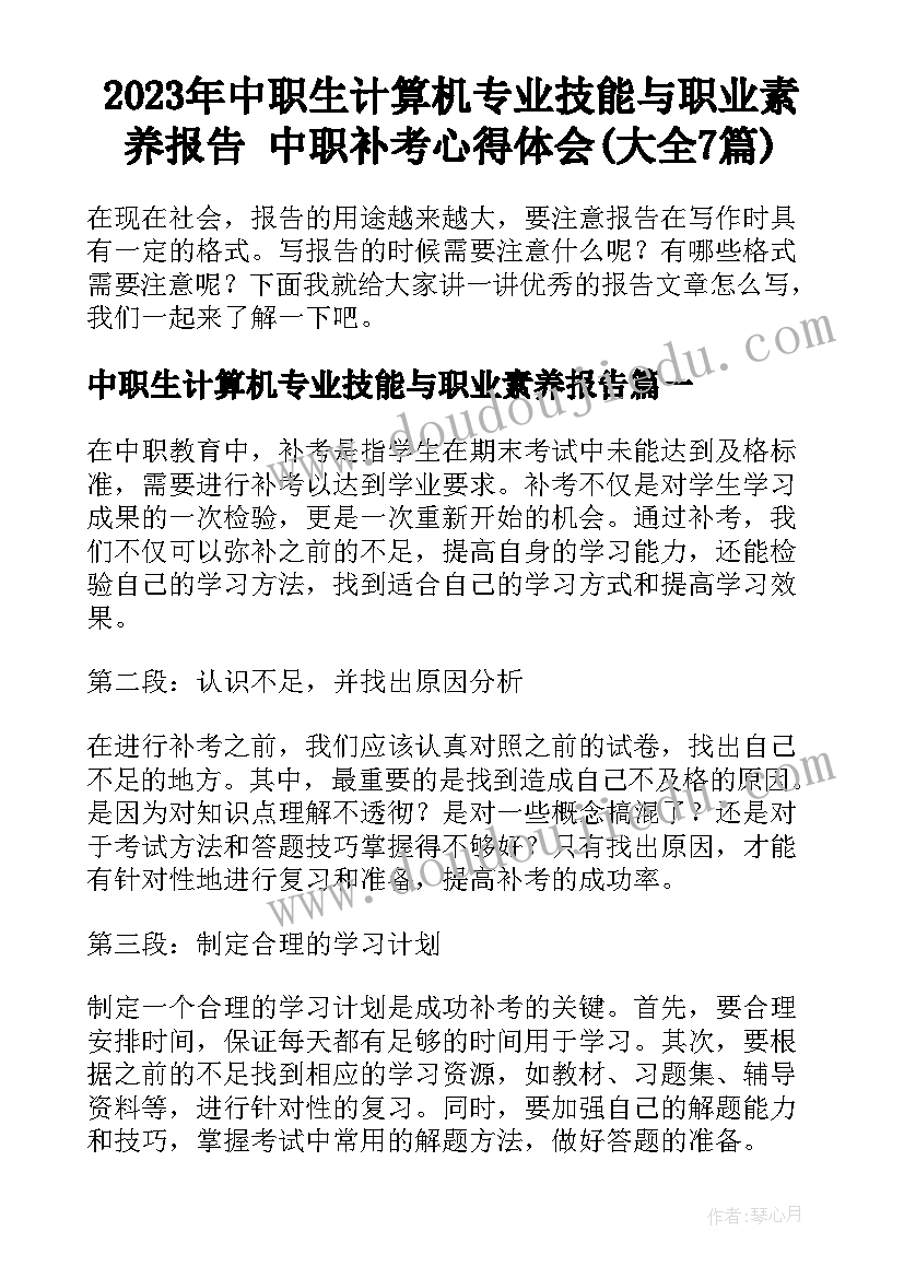 2023年中职生计算机专业技能与职业素养报告 中职补考心得体会(大全7篇)