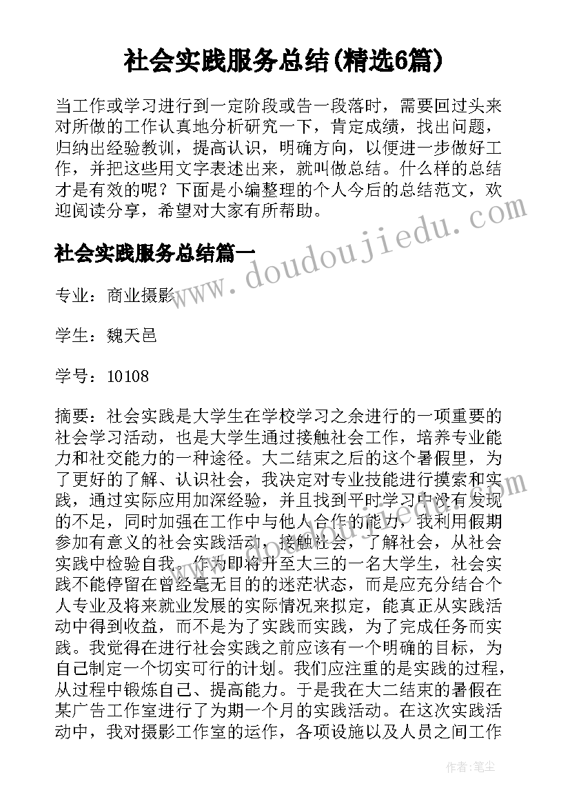 社会实践服务总结(精选6篇)