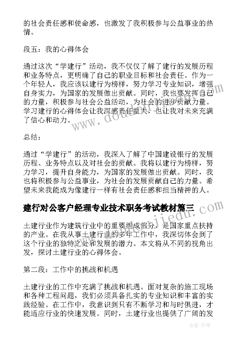 建行对公客户经理专业技术职务考试教材 吕建行心得体会(模板10篇)