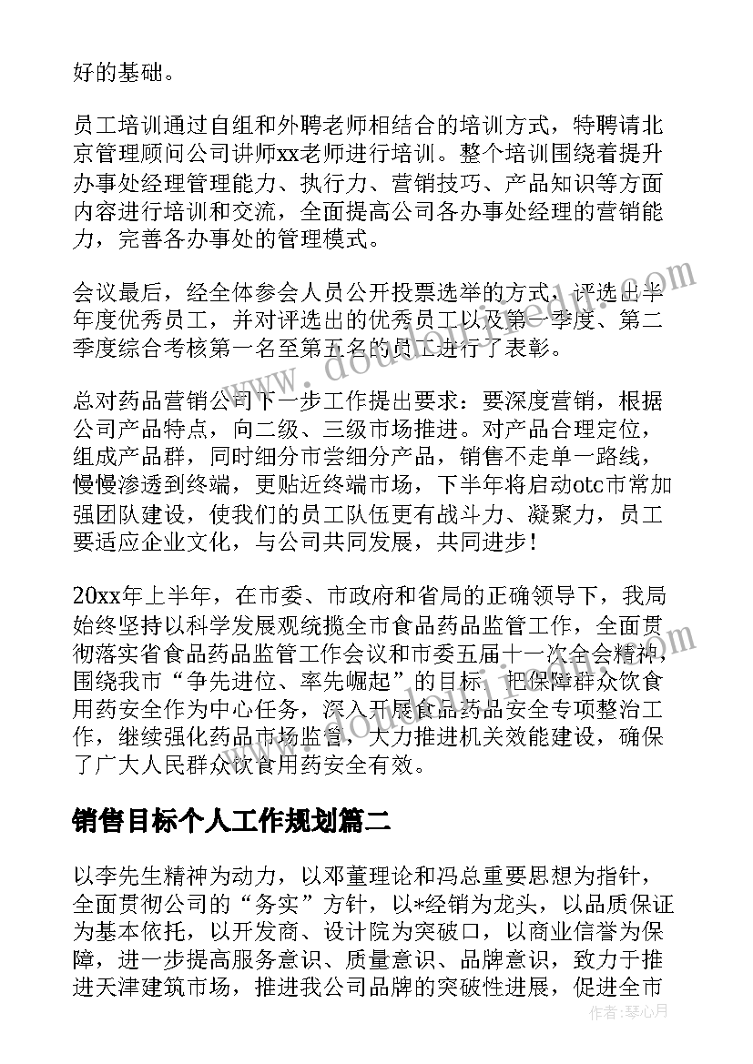 销售目标个人工作规划(通用5篇)