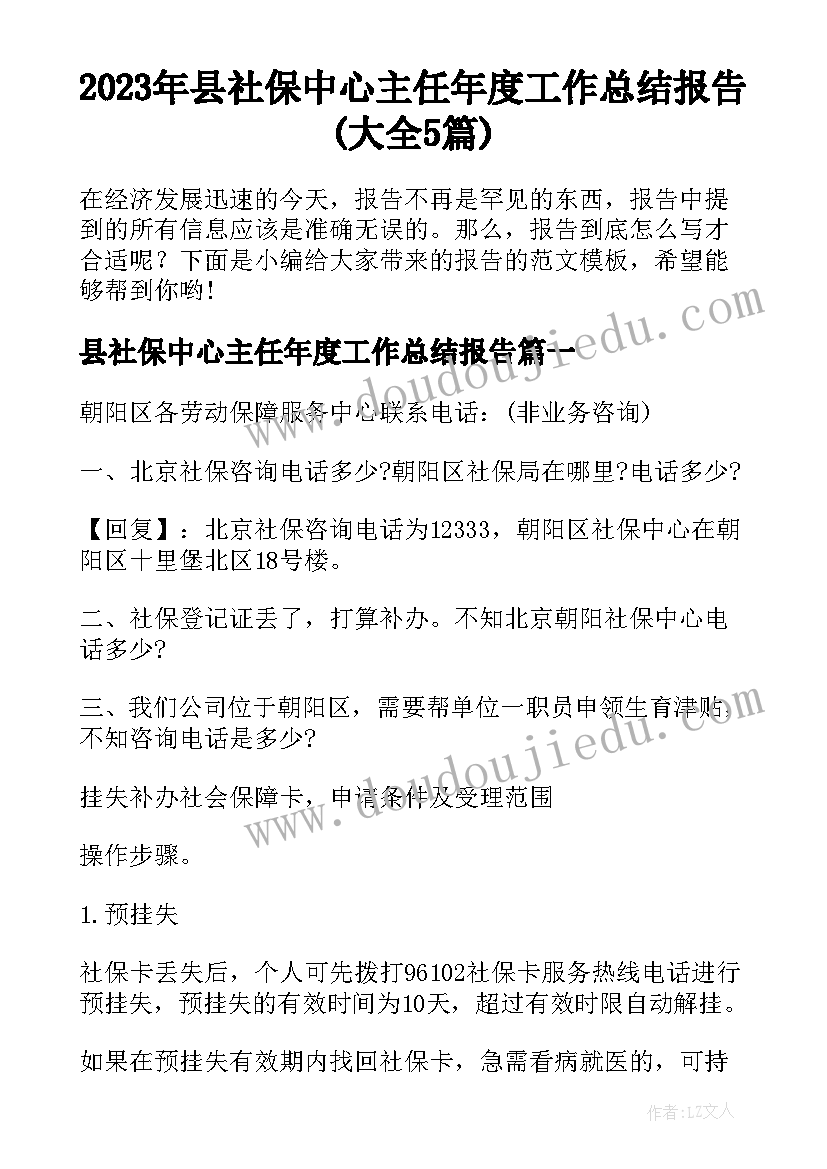 2023年县社保中心主任年度工作总结报告(大全5篇)