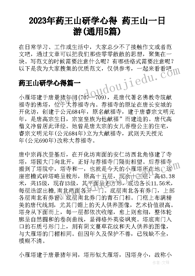 2023年药王山研学心得 药王山一日游(通用5篇)