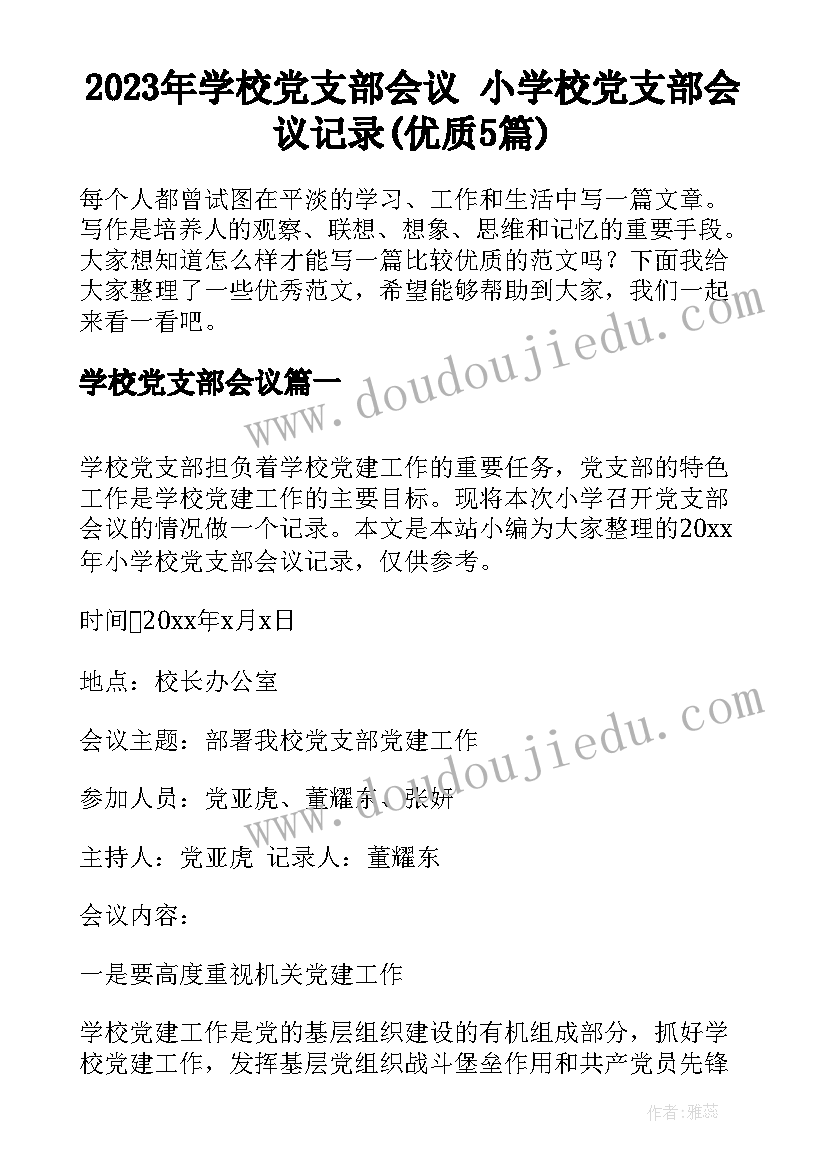 2023年学校党支部会议 小学校党支部会议记录(优质5篇)